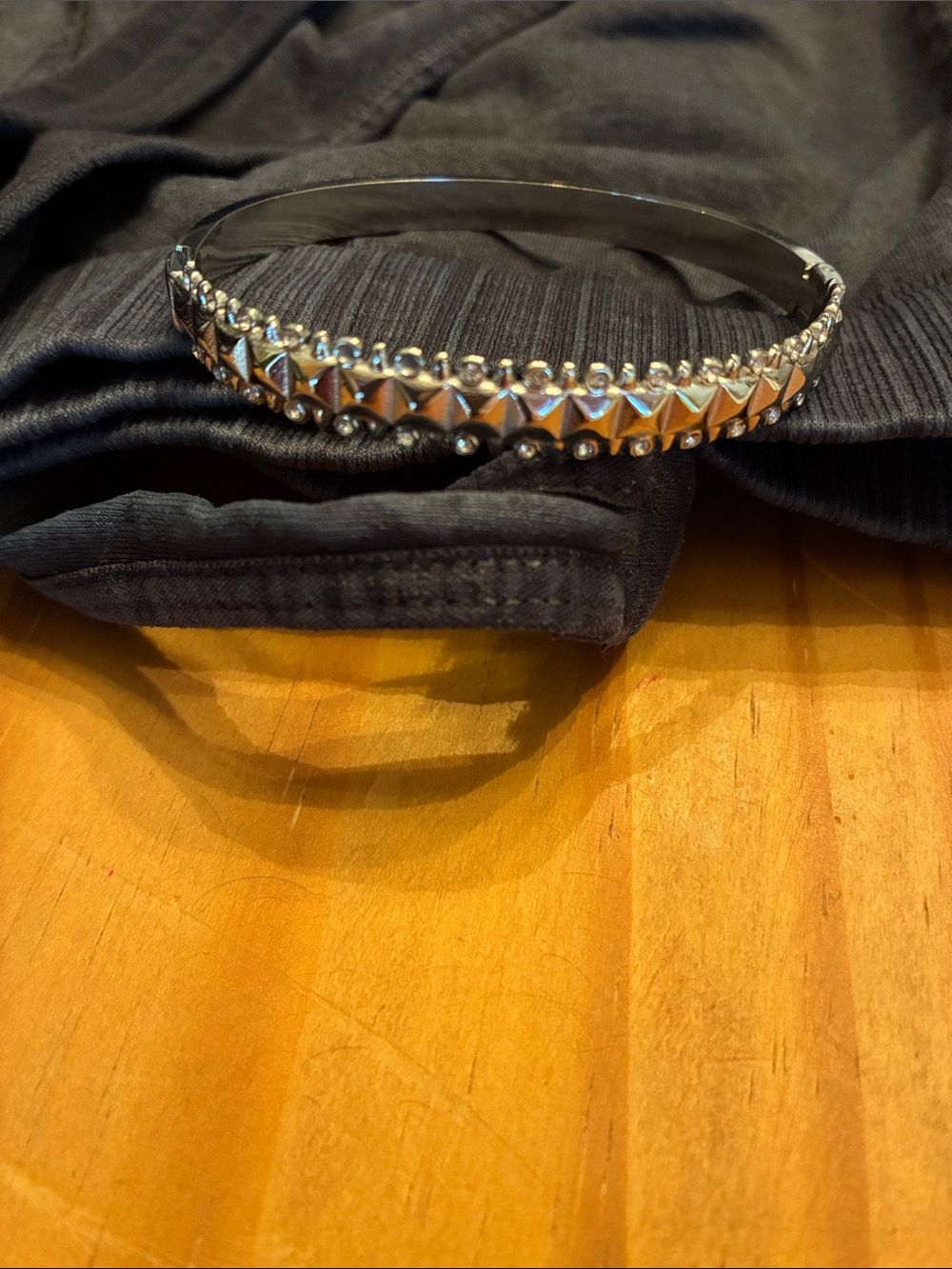 Silver-Plated Bangle Bracelet with Pyramid Stud CZ Row, 7 1/4”. NWOT